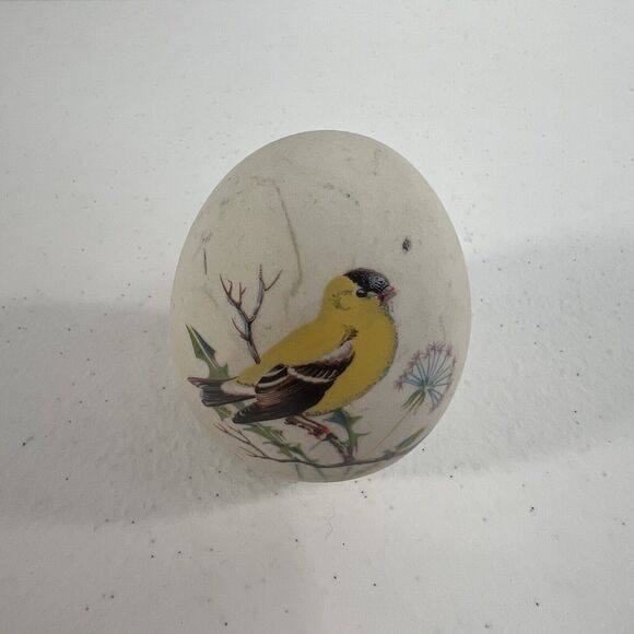 Vintage Womack's Collectible Egg Hand Painted Yellow & Brown Bird Songbird USA - Picture 1 of 8
